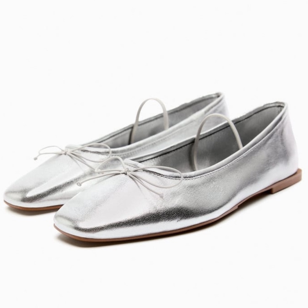 NWT Zara metallic leather flats